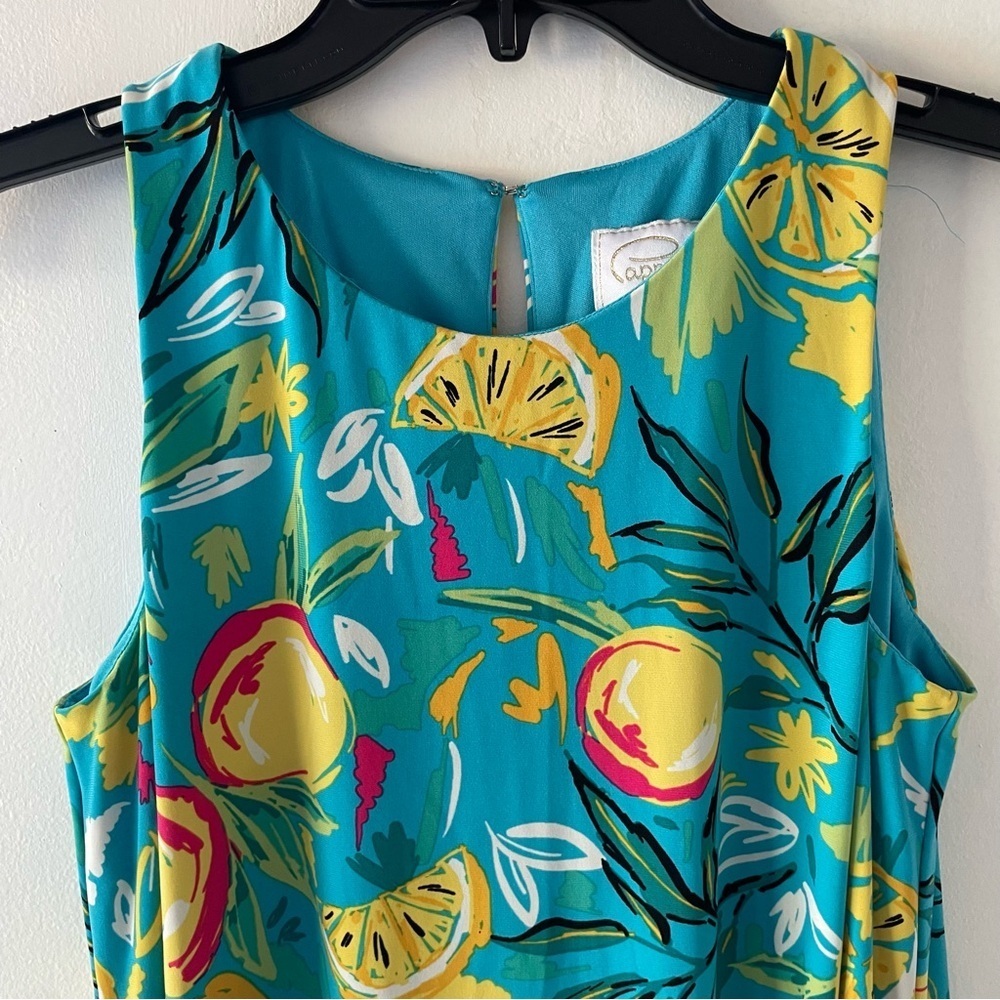 Papagallo blue citrus fruit print dress peaches lemons oranges 37834 - Picture 3 of 7